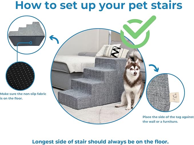 Best Pet Supplies Dog Stairs & Steps - Foam Steps for Small Dogs & Cats, Non-Slip Indoor Balanced Pet Step Support, Dog Ramp, No Assembly, Ivory, 4-Step (18-inch Height)