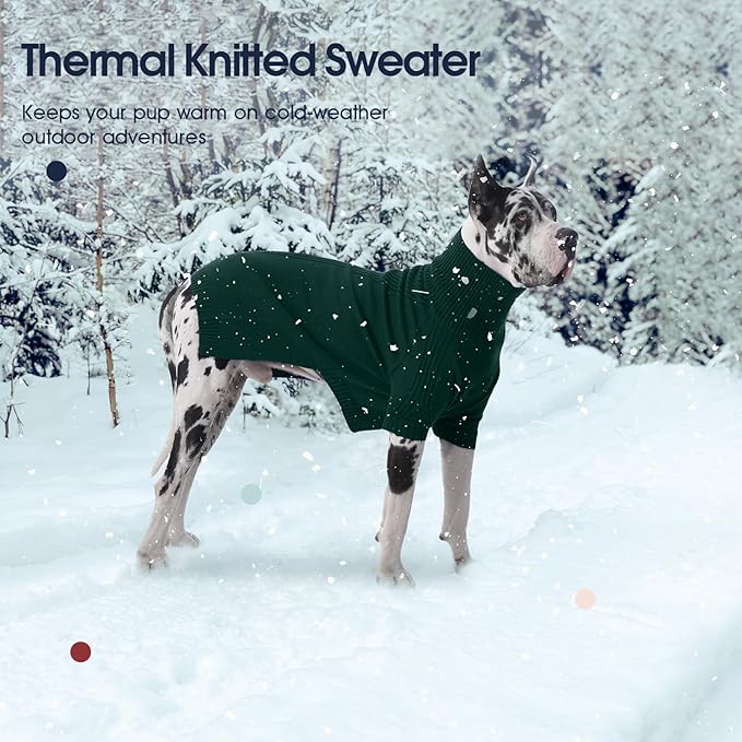 IECOii Dog Sweaters for Medium Dogs Girl Boy,Christmas Knit Doggy Sweatshirt with Sleeve,Turtleneck Thick Warm Dog Sweaters for Winter,Pullover Knitwear for French Bulldog,Boston Terrier (Green, L)