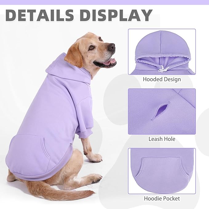 KOOLTAIL Dog Hoodie for Large Medium Small Dogs,Soft&Warm Pet Sweater with Leash Hole and Pocket Boy Girl, Puppy Fall Winter Jacket Clothes,French Pitbull Cold Weather Coat Sweatshirt,Lavender S