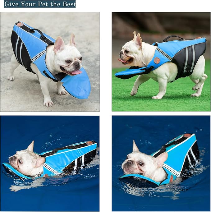 Dog Life Jacket, French Bulldog Life Vest for Swimming Boating, Dog Swim Vest with Chin Float and Rescue Handle, High Flotation Puppy Life Jackets (Chest Girth: 17" to 30", Weight: 17" to 28" LB)