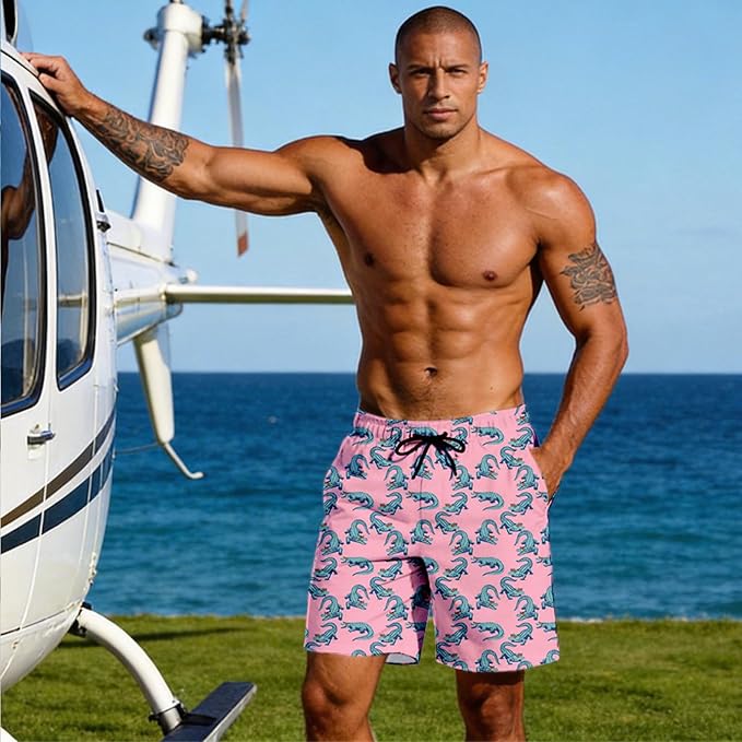 Mens Swim Trunks with Compression Liner Quick Dry Zipper Pocket Bathing