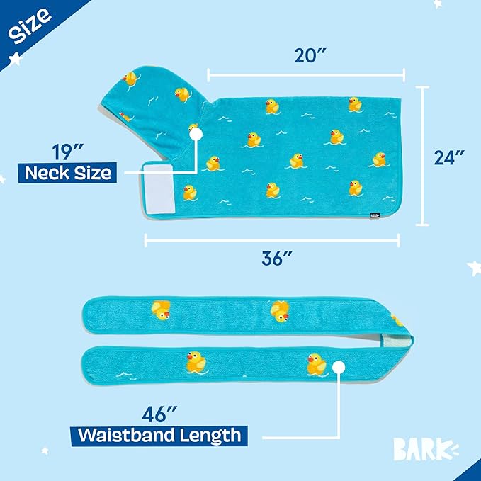 Barkbox Dog Bathrobe Fast Drying with Hook and Loop Closure & Wrap Tie Snuggle, Cute Dogs Clothes, Easy to Clean, Machine Washable, Dog Coats and Tumble Dry Low - Rubber Duck, Medium