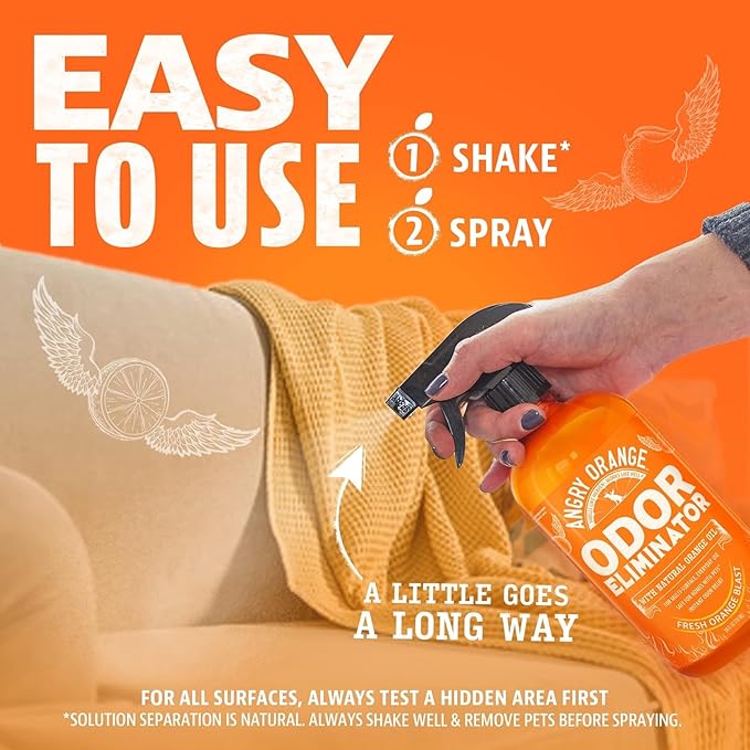 ANGRY ORANGE Pet Wipes + Odor Eliminator – Unscented Grooming Wipes for Dogs and Cats (80 ct) + Citrus Cleaner for Pet Urine, Stains and Smells (24 oz)