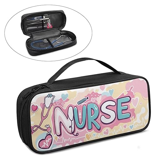 Gomyblomy Nurse Print Stethoscope Case with Extra Room and Handle Portable Stethoscope Holder Compatible with Most Stethoscopes, Cute Stethoscope Storage Bag for Nurses