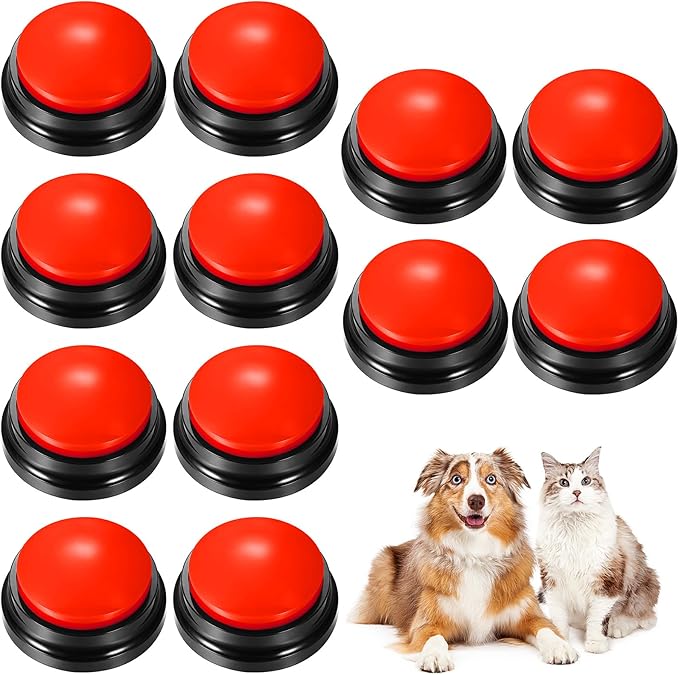 Chumia 12 Pcs Voice Recording Button, Dog Buttons for Communication 30 Second Record & Playback Pet Talking Training Buzzers Funny Gift for Animal Office Home Study Family Game(Red)