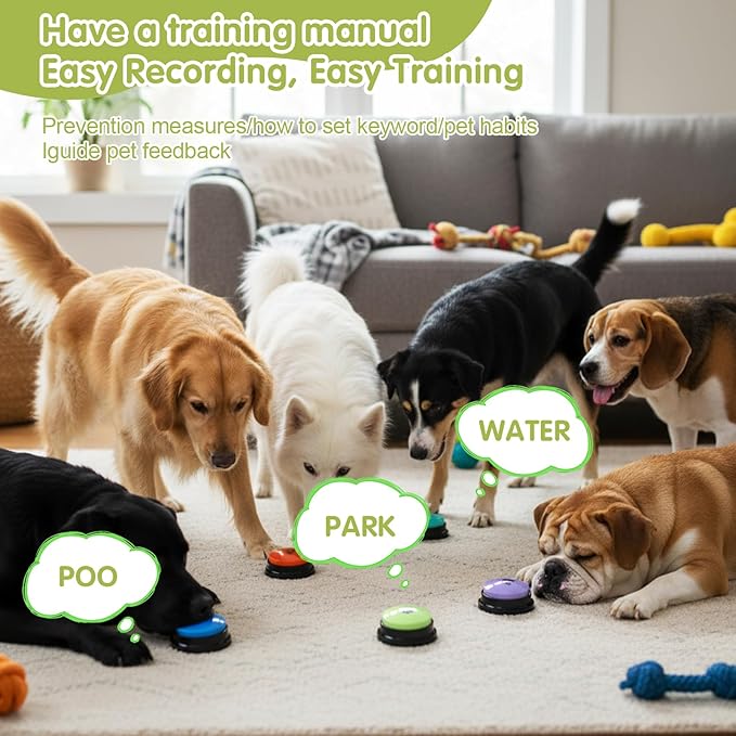 Dog Buttons for Communication 10 Dog Talking Buttons Starter Set 30S HD Recordable Training Buttons with Waterproof Anti-Slip Mat + 50 Scene Stickers