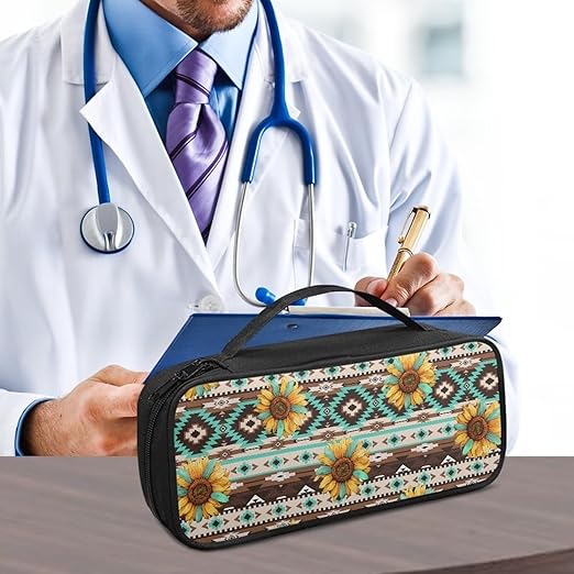 Gomyblomy Aztec Sunflower Stethoscope Bag Protective Stethoscope Carrying Case with Extra Room for Bandage Scissors Penlight, Portable Stethoscope Case for Nurses and Doctors
