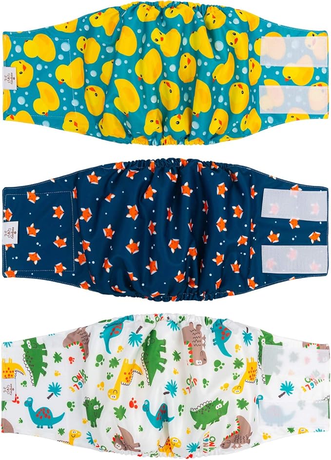 CuteBone Belly Wrap Male Dog Washable Puppy Diapers Reusable Doggie Diapers Large 3pcs a Pack DM02L