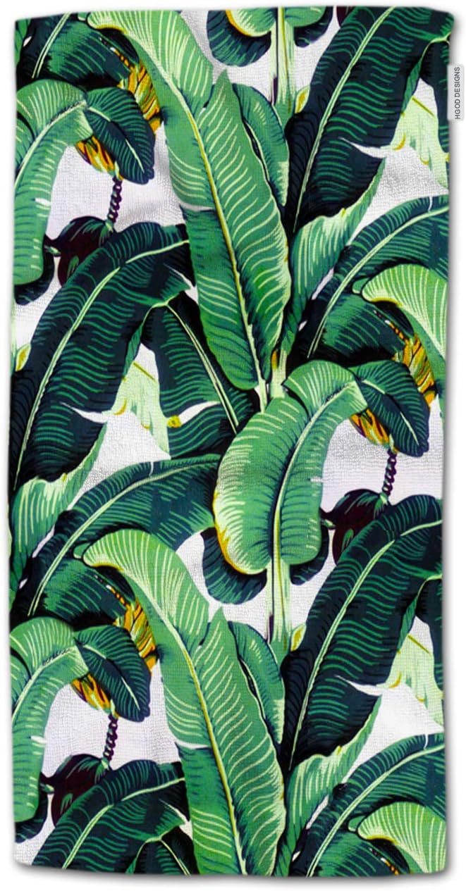 HGOD DESIGNS Tropocal Plant Hand Towels Art Banana Leaf Green White Pattern Soft Hand Towel for Bathroom Kitchen Yoga Gym Decorative Towels 15"X30"