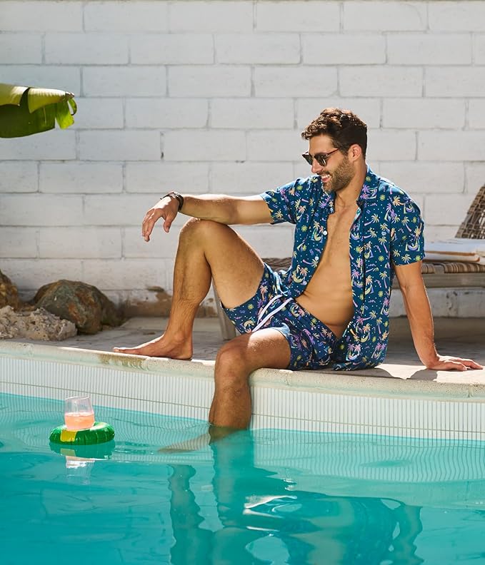 Tipsy Elves Men's Stretch Swim Trunks 7 Inch Inseam 4-Way Stretch with Mesh Liner - Quick-Dry Funny Swimwear Bathing Suit