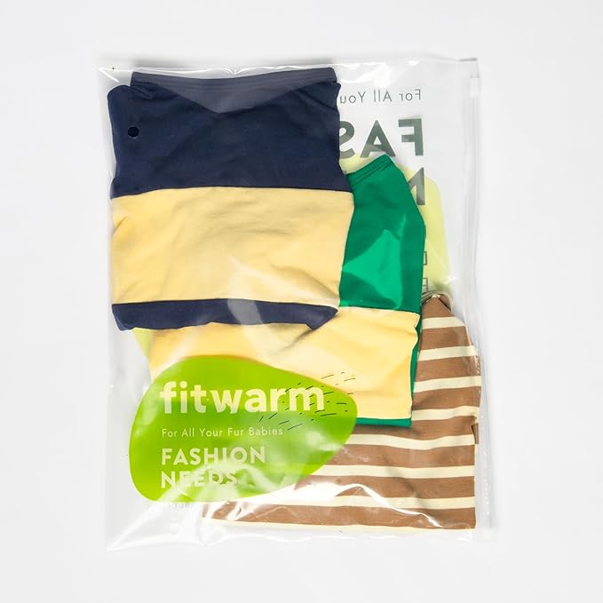 Fitwarm 3 Pack Color Block Striped Dog Shirt, Summer Dog Clothes for Small Dogs, Breathable Lightweight Dog Tshirt, Pet Outfit, Navy Blue, Sea Green, Brown, XL