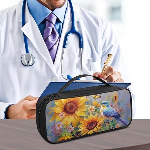 Gomyblomy Sunflower Hummingbird Stethoscope Case with Extra Room for Nurse Accessories, Compatible with Classic III, Lightweight II S.E, Cardiology IV Diagnostic Stethoscopes