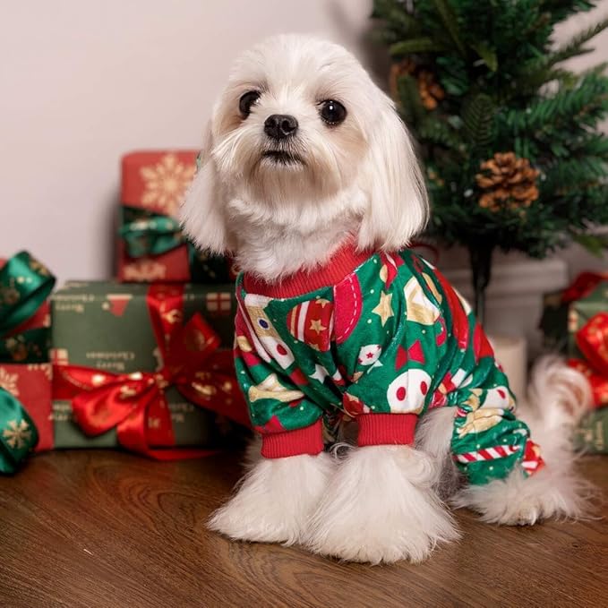 Fitwarm Christmas Dog Pajamas, Dog Winter Clothes for Small Dogs Boy Girl, Lightweight Velvet Pet Jammies, Red, Green, XL