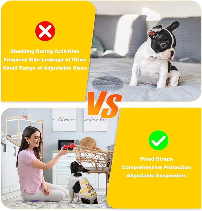 3 Pack Washable Female Dog Diaper Onesie Sanitary Pantie with Adjustable Suspender, Reusable Fixed Diapers, Super Absorbent Leakproof for Small Medium Large Dog in Heat Cycle XS/S