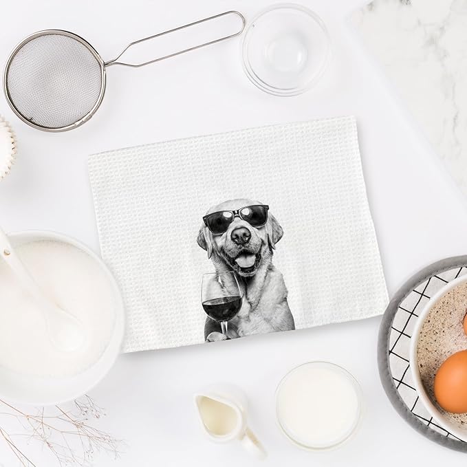 Labrador Retriever Gifts Wine Kitchen Towels, Gifts for Labrador Retriever Dog Wine Lovers Decorative Hand Dish Towel for Kitchen Home Bar, Funny LabradorDog Owners Home Bar Decor(16x24In)