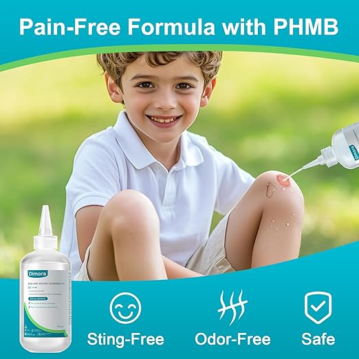 Dimora Skin and Wound Cleanser, OTC First Aid Antiseptic Cleanser,Moistening Absorbent Antibacterial Wound Dressings for Cuts, Abrasions, Lacerations, Burns, Skin Cleansing and Rinsing -2×8oz (16oz)