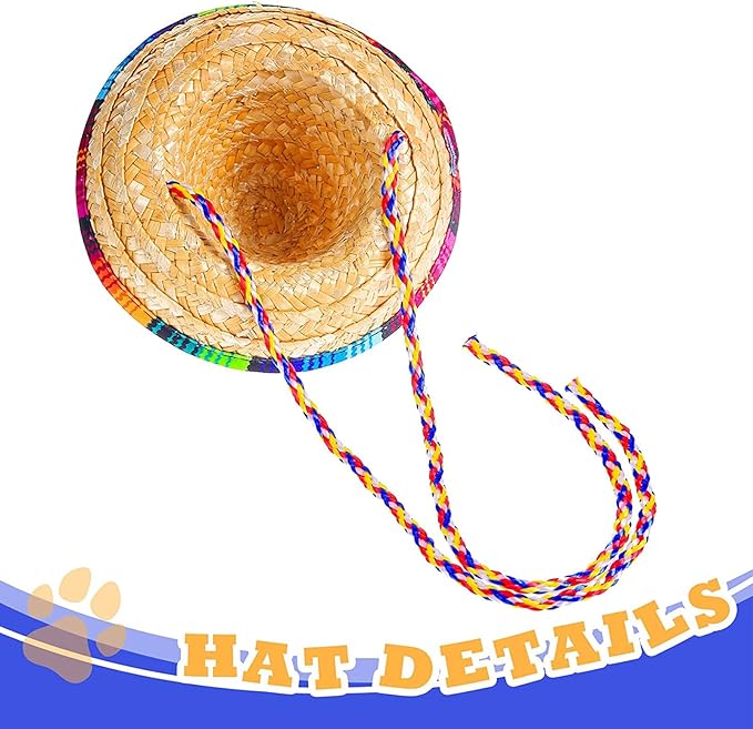 Ramede 3 Pcs Sombrero Hat Pet Mexican Serape Poncho Halloween Costume Include Cinco De Mayo Mexican Dog Bandana Fiesta Triangle Bib Round Sunglasses for Dog Birthday Gift Party Decor Small Puppy