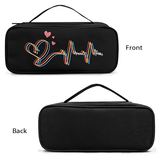Gomyblomy Black Stethoscope Case with Extra Room for Nursing Accessories Lightweight Stethoscope Holder Compatible with Most Stethoscopes, Heart and Electrocardiogram Print