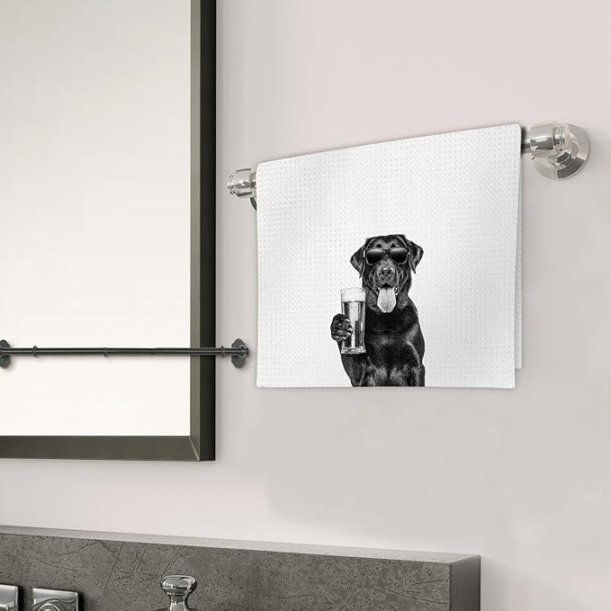 Gifts for Black Lab Dog Wine Lovers Kitchen Towels Set of 2, Black Labrador Retriever Gifts Wine Beer Decorative Hand Dish Towel for Kitchen Home Bar, Funny Dog Home Bar Decor(16x24 Inch)