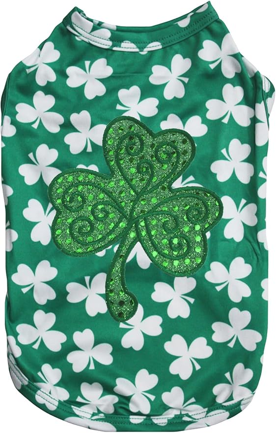 Petitebella Green Sequins Clover Puppy Dog Shirt (Clovers, XX-Large)