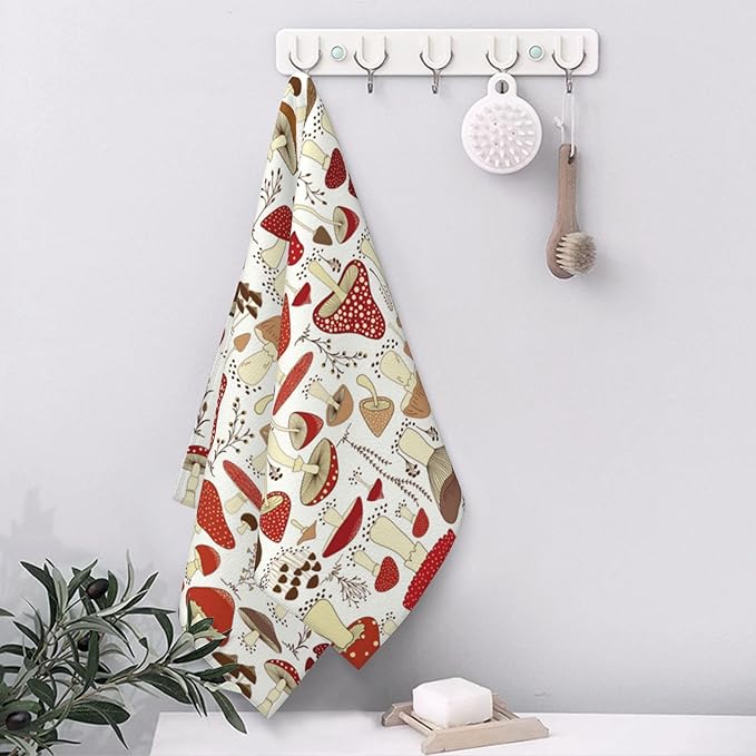 Cartoon Mushrooms Hand Towels for Bathroom Set of 2 Hand Bath Towels Soft Absorbent Decorative Hand Towel for Bathroom Kitchen Yoga Home Decor 14 x 28 in