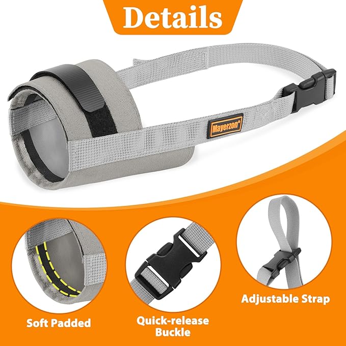 Mayerzon Dog Muzzle for Large Medium Small Dogs, Adjustable Fit, Soft & Sturdy Fabric, Prevents Fierce Barking Biting Chewing, Ideal for Grooming Walking Vet Visits, Allows to Pant Drink (Grey, S)
