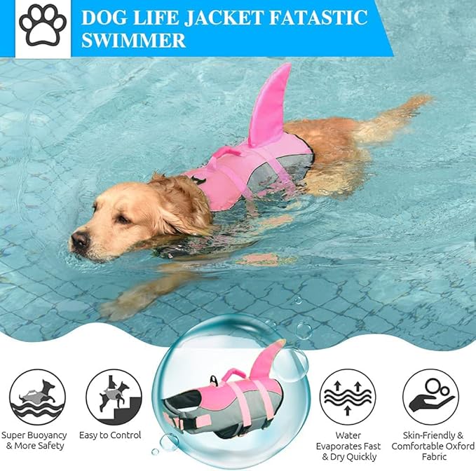 Fragralley Shark Dog Life Jacket, Adjustable Dog Life Vest with Shark Fin, Suit for Small Medium Large Dog Life Vest for Swimming and Boating