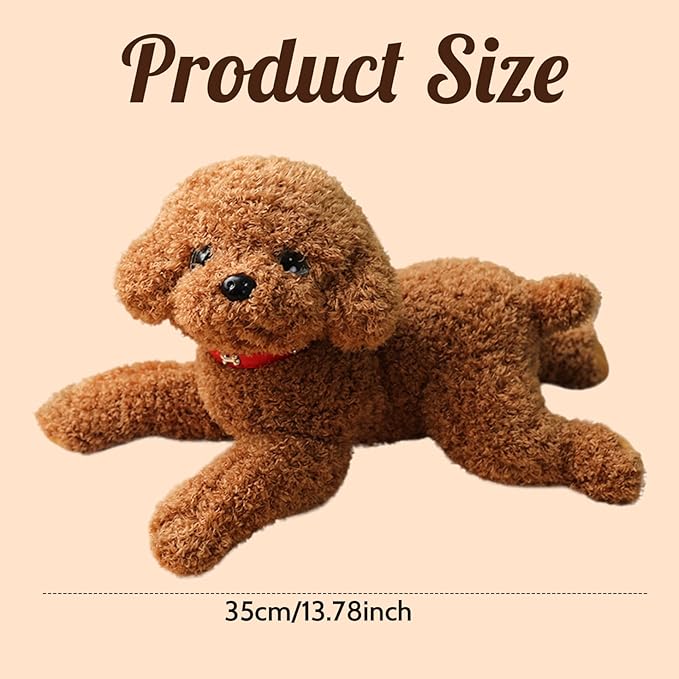 Dog Plush Cute Vivid Teddy Dog Mating Toy 14inch Cotton Filled Plush Toy with Collar Decorative Stuffed for Couch Sofa Bed, Light Brown | Stuffed