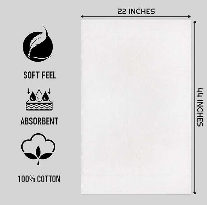 ZUPERIA White Bath Towels Bulk (22 x 44 Inches) - 100% Cotton Economy Light Weight Towels for Commercial Use - Quick Dry, Ultra-Soft, and Absorbent Bulk Towels (36 Pack)
