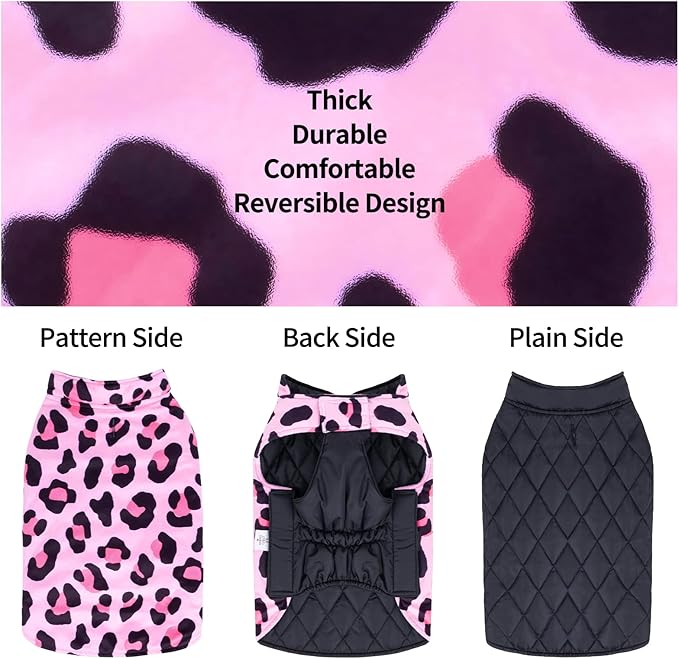CuteBone Winter Dog Coat - Waterproof Windproof Reversible Vest, Thick Adjustable Cold Weather Jacket for Small Medium Large Dogs, Soft with Leash Hole