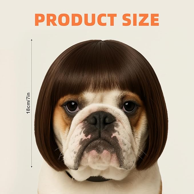 Funny Dog Wig for Small Medium Large Dogs, 7 Inches Pet Costume Elastic Cat Cosplay Wig Decoration for Halloween, Christmas, Parties（Brown）