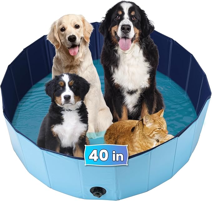 Dog Whelping Box, Foldable Birthing Pool for Dogs, Whelping Pool for Puppies, Poartable Plastic Swimming Pool & Bath Tub for Dogs, Blue (Blue, 39.4” Dia. × 11.8” H (100cm × 30cm))