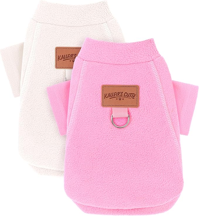 2 Pieces Dog Sweater Fleece Dog Winter Clothes for Small Dogs Boy Girl Turtleneck Puppy Sweatshirt Pet Clothing Pullover Sweaters Cat Apparel (Beige+Light Pink, Large)