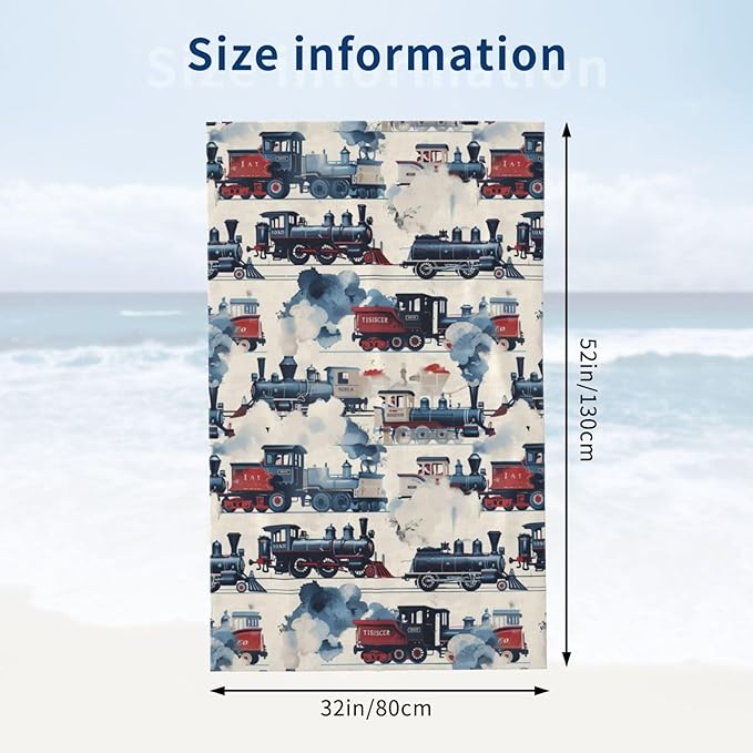 Vintage Steam Train Beach Towel,32x52in Microfiber Quick Dry Retro Locomotive Engine Car Bath Towels,Soft Lightweight Oversized Sand Free,for Travel Pool Swimming Gym Decor,Gifts Boys
