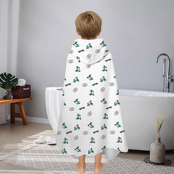 VOOVA & MOVAS Kids Hooded Bath Towel (3-8 Years) – 100% Cotton Soft Absorbent Swim Towel (30"x50") – Perfect for Pool, Beach, Bath,Crocodile