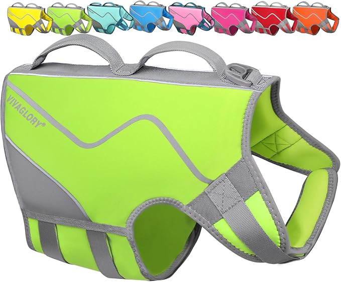 VIVAGLORY Neoprene Dog Life Vest, Dog Life Jacket for Swimming & Boating, Lightweight & Buoyancy for Puppy Doggy, Swimming Vest with Handle, L, Bright Yellow