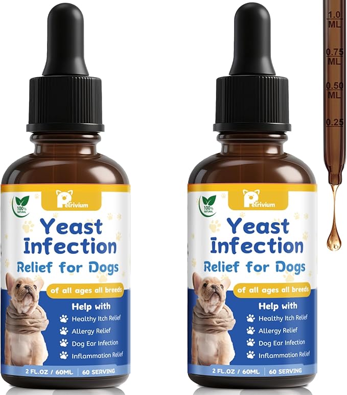 Yeast Infection Treatment for Dog, Natural Dog Yeast Infection Relief for Itchy Skin & Ear - Allergy & Paw Itching, Soothes Irritation & Reduces Inflammation Herbal Dog Supplement Drops 2 Packs