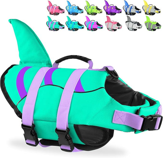Fragralley Shark Dog Life Jacket, Easy to Put on Puppy Float Vest for Swimming and Boating, Vibrant & Adjustable Dog Life Preservers for Small Medium Large Dogs, Suit to Swim, Fish, Beach, Surfing
