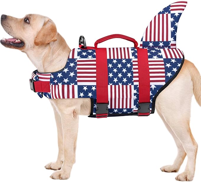 Malier Dog Life Jacket, Ripstop Dog Life Vest with High Buoyancy for Swimming Boating, High Visibility Shark Puupy Lifesaver for Small Medium Large Dogs (Plaid, Small)