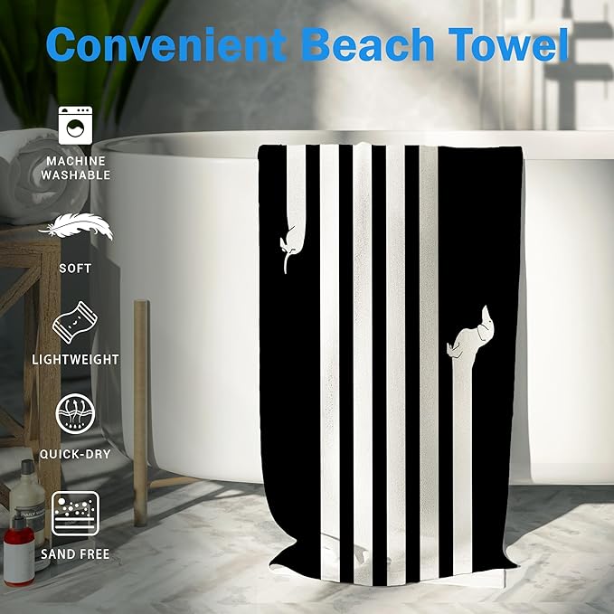 Cute Dog Dachshund Beach Towel Gifts for Dog Lovers Owner, Funny Black and White Wiener Microfiber Quick Dry Travel Sand Free Beach Towels Oversized Decor for Bathroom Swimming Pool 30x60 Inch