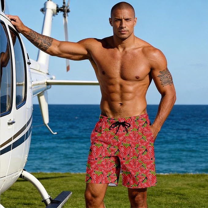Mens Swim Trunks with Compression Liner Quick Dry Zipper Pocket Bathing