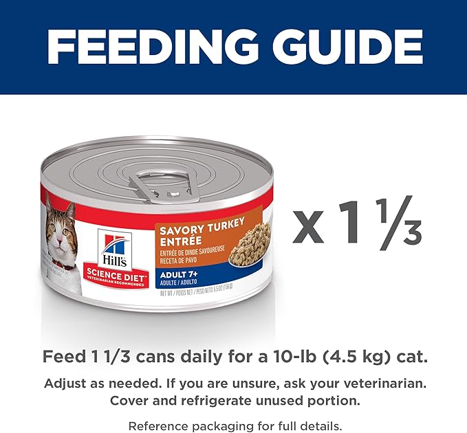 Hill's Science Diet Adult 7+ Wet Cat Food, Turkey Minced, 5.5 oz. Cans, 24-Pack