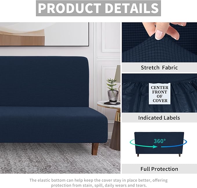 Easy-Going 100% Waterproof Futon Cover, Dual Waterproof Couch Cover for Futon, Stretch Jacquard Sofa Cover, Leakproof Furniture Protector for Kids, Pets, Dog and Cat (Medium, Dark Blue)