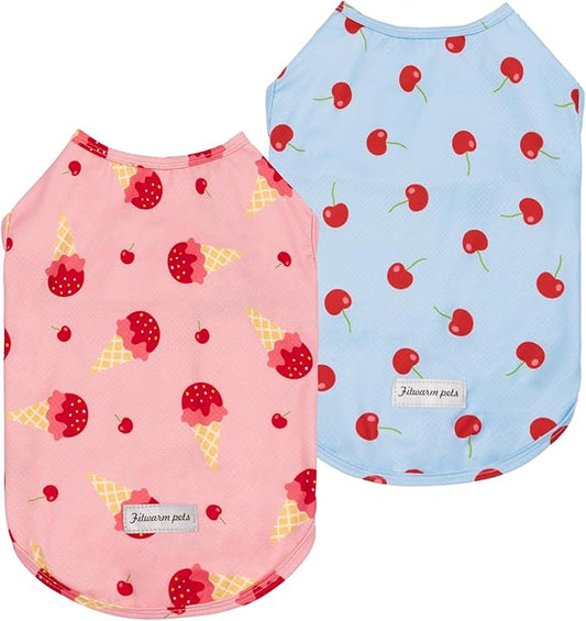 Fitwarm 2 Pack Ice Cream & Cherry UPF 50+ UV Sun Protection Dog Shirt, Lightweight Cooling Vest, Quick Dry Summer Clothes for Small Dogs Girl, Pet Outfit, Pink, Light Sky Blue, XL