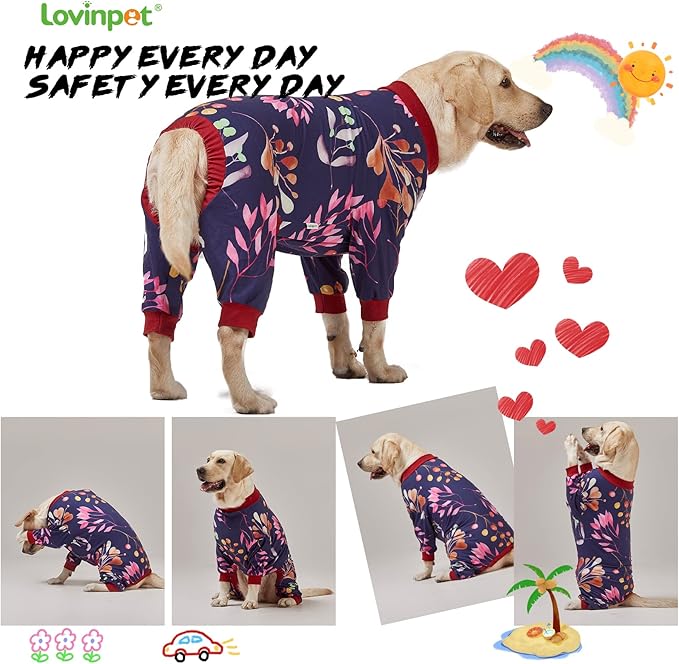 LovinPet Dog Clothing, Navy Berries Print, Large Weimaraner Jammies, Weimaraner Protective Clothing, Lightweight Pullover Dog Pajamas, Full Coverage Weimaraner Pajamas/Medium