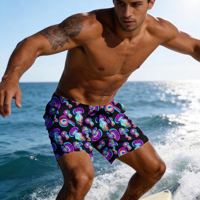 Mens Swim Trunks with Compression Liner Quick Dry Zipper Pocket Bathing