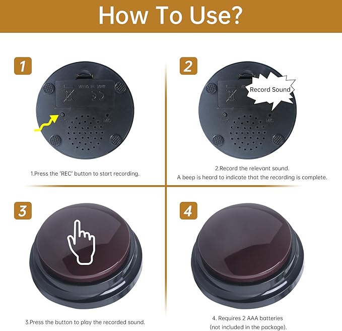 Voice Recording Button, 30 Second Record Button for Dog Pet Interactivity, Gift for Friend, Family, 4 Color Have Coffee and White