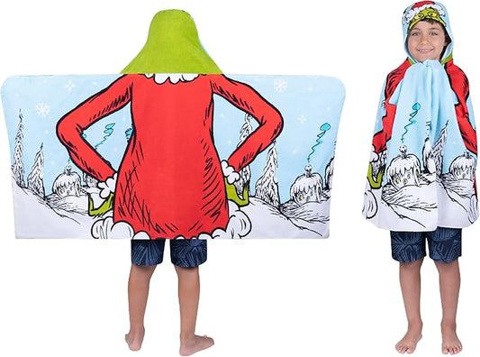 Grinch by Dr. Seuss Holiday Kids Bath/Pool/Beach Soft Cotton Terry Hooded Towel Wrap, 24 in x 50 in,(Official Dr. Seuss Product) by Franco