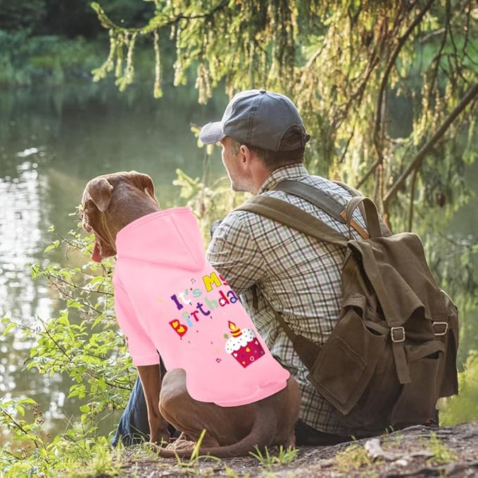 GreenJoy Dog Sweater Dog Hoodie Cold Weather Coat Hooded Sweatshirt for Puppies,Cats, Small Medium Large Dogs (Pink(It's My Birthday), Large)