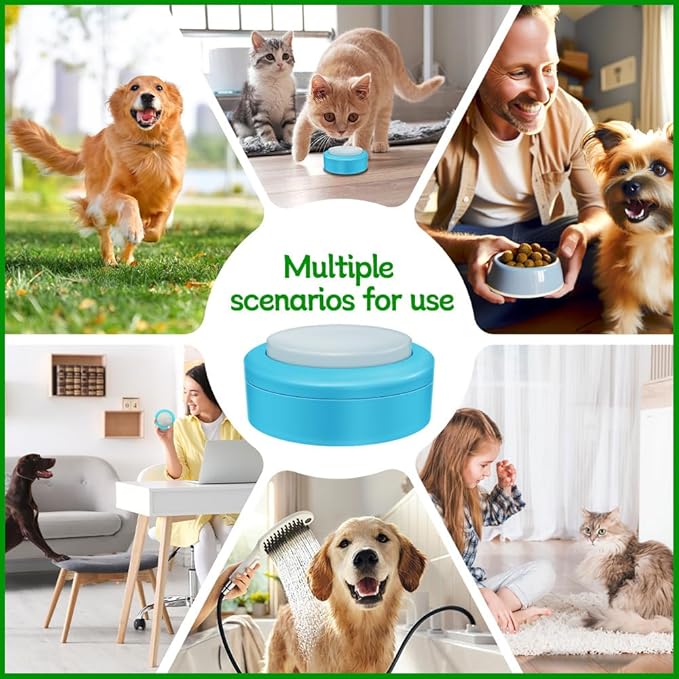 Talking Buttons for Cats & Small Dogs (2-Pack Starter Kit) - Rechargeable Voice Recording Button for Pet Communication, No Batteries Needed, Easy Press for Beginners, 24S Clear Playback, Blue